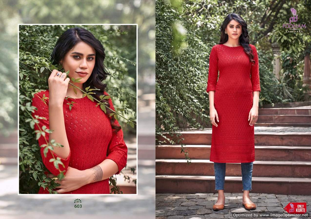 Poonam Rayon Festive Wear Lucknowi Work Cadbury Designer Kurti Collection